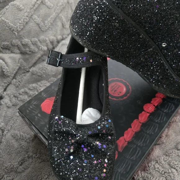 Dark Chocolate Design Black Glitter Platform Mary Jane Shoes - Picture 2 of 11